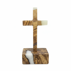 Modern Olive Wood & Resin Cross Statue | Christian Home Decor | Desk Figurine Gift