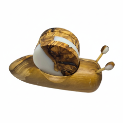 Handmade Olive Wood Resin Snail Figurine Trinket Box Unique Desk Decor Gift