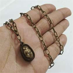Vintage bronze scarab pendant necklace – ancient Egyptian style jewelry