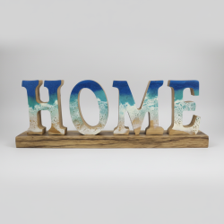 Wood HOME Sign Ocean Resin Art Beach Coastal Decor Handmade Housewarming Gift