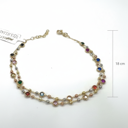 14K Tri-Color Gold Double Layer Necklace Zircon Multicolor Gemstone Adjustable Women