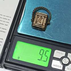 Ancient Egyptian ring with hieroglyphic design vintage copper artifact