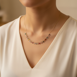 14K Yellow Gold Dainty Multicolor Zircon Charm Necklace Fine Gemstone Jewelry Gi