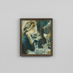 Renoir Style Woman Dog Impressionist Oil Painting Framed Art Vintage Wall Decor