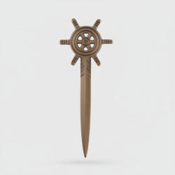 Vintage Bronze Tone Metal Ship Wheel Letter Opener Desk Knife Nautical Decor Col