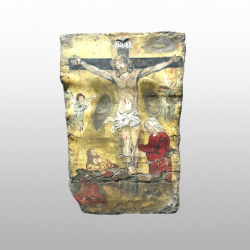 Antique Style Hand-Painted Crucifixion Panel Religious Christian Art 65x40cm 4.5
