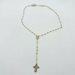 14K Yellow Gold Rosary Necklace Beaded Cross Medallion Religious Faith Prayer Fi