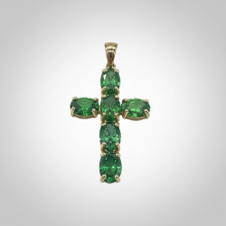 14K Yellow Gold Green CZ Cross Pendant Emerald Marquise Cut Elegant Gift