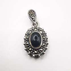Vintage Elegant Pendant  made of 925 Drop Silver,handmade Agate Marcasite 3.49g