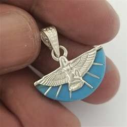 Pharaonic Handmade 925 Sterling Silver Egyptian Isis Necklace with Turquoise