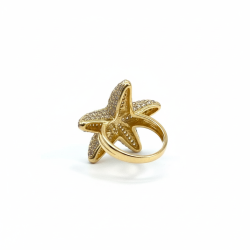 14K Solid Yellow Gold Starfish Ring Pave CZ Women's Marine Ocean Fine Jewelry