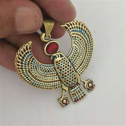 Handmade Pharaonic Horus Falcon Pendant Egyptian Copper Enamel Jewelry unique