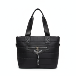 Black Women's Waterproof Puffer Tote Bag Lightweight Shoulder Crossbody Handbag