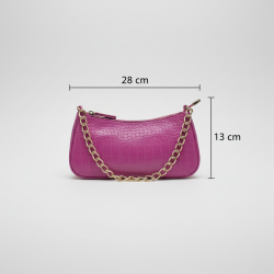 Fuchsia Croc Embossed Shoulder Bag Gold Chain Strap Faux Leather Handbag Women's Clutch