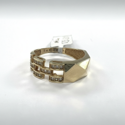Solid 14K Yellow Gold Zircon Link Chain Geometric Statement Ring Band