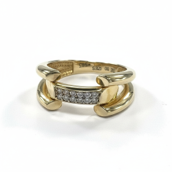 14K Yellow Gold Double Band Claw Ring  White Zircon and Modern Unisex Fine J