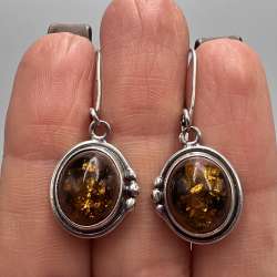 Vintage Pair Of Stud Earrings Sterling Silver 925 Amber Jewelry Women's Beautifu