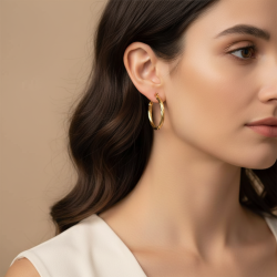 14K Solid Yellow Gold Twisted Hoop Earrings Women's Leverback Fine Jewelry