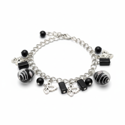 Silver Tone Charm Bracelet Women's Black Bead & Unique Glass Teardrop Charms Fashion Jewelry Gift
