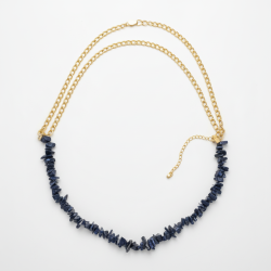Gold Chain Blue Goldstone Chip Stone Necklace Women's Adjustable Dainty
