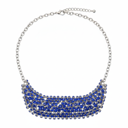 Elegant Blue Crystal Choker Necklace | Silver Tone Adjustable Statement Jewelry Women