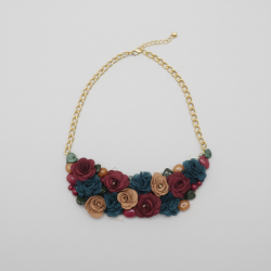 Boho Floral Statement Necklace Women's Gold Chain Fabric Flowers Gemstones Choker New