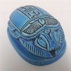 Vintage-style blue scarab – hieroglyphic carvings – Egyptian collectible gift