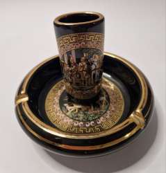 Vintage Greek “Special Fintias” Ashtray & Table Lighter Set – Hand Made in Greec