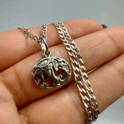 Vintage Sterling Silver 925 Elephant Pendant Necklace