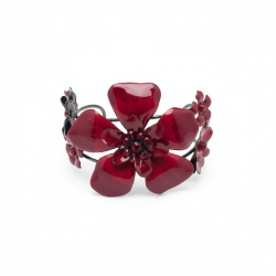Elegant Red Flower Cuff Bracelet Women's Artistic Floral Bangle Jewelry Gift