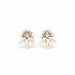 Handmade Pearl Blossom Earrings Elegant Floral Design Studs Women's Wedding Jewelry