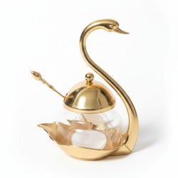 Elegant Gold Swan Sugar Bowl with Spoon – Decorative Serving Jar & Accent Decor
