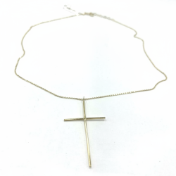 Genuine 14K Yellow Gold Cross Necklace Minimalist Modern Faith Pendant Chain Gift