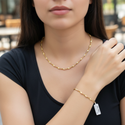 Solid 14K Yellow Gold Spiral Textured Necklace & Bracelet Set Fine Jewelry Gift