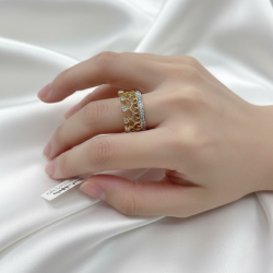 14K Yellow Gold Crown Ring CZ Pave Women's Royal Queen Princess Gift