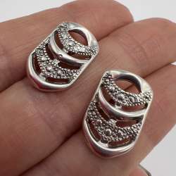 Vintage Used Pair Of Stud Earrings Sterling Silver 925 Cut Jewelry Women's 2.90g