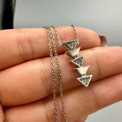 Vintage 925 Sterling Silver Necklace with Geometric Triangle Pendant