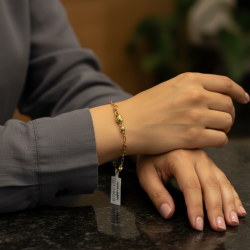 14K Yellow Gold Bracelet, Oval & Round Beaded Link Chain, Fine Jewelry Gift for Her