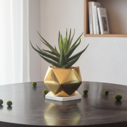 Modern Artificial Succulent Plant Gold Geometric Pot Faux Haworthia Home Office Decor
