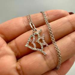 Vintage 925 Sterling Silver Fish Pendant Necklace with Sparkling Cubic Zirconia