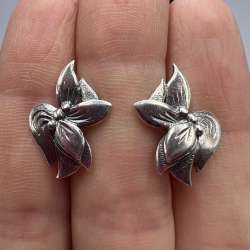 Vintage Used Pair Of Stud Earrings Sterling Silver 925 Cut Jewelry Women's 3.92g