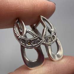 Vintage Used Pair Of Stud Earrings Sterling Silver 925 Cut Jewelry Women's 3.87g