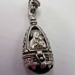 Vintage Sterling Silver 925  Reliquary Pendant Jewelry- Virgin Mary and Child