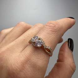 Elegant gold-tone medical metal ring with two clear marquise stones - for women
