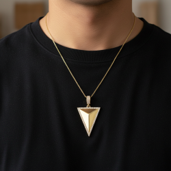 14K Yellow Gold Triangle Pendant Zircon Halo Modern Geometric Statement Charm