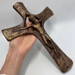 Vintage Solid Bronze Crucifix Large 30x20 cm Heavy Wall Hanging Jesus Cross Gift