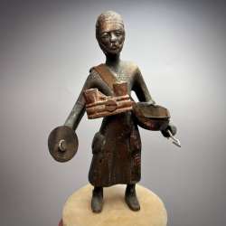 Vintage Cast Iron Worker Figurine Middle Eastern Art on Marble Base Home Decor