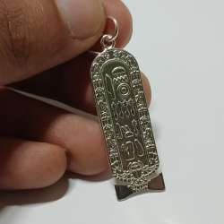 Silver-plated Egyptian cartouche pendant with ancient hieroglyphic design