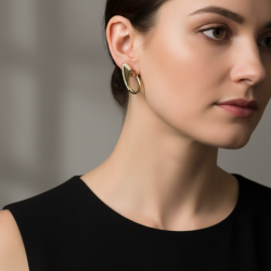 14K Yellow Gold Zircon Curved Earrings Women's Modern Fluid Hoop Fine Jewelry