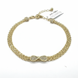 14K Yellow Gold Infinity Zircon Triple Chain Bracelet Dainty Women's Fine Jewelry Gift